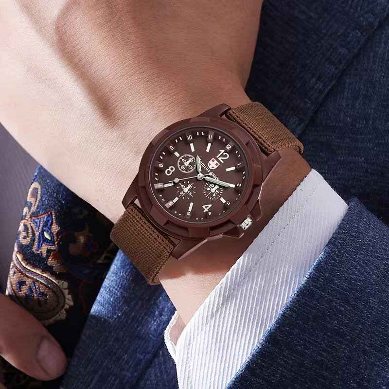 ⌚🔥 Set of 2 Men’s Casual Quartz Watches – Canvas Strap Analog Watch with Digital-Style Dial | Versatile Everyday Wristwatch Set